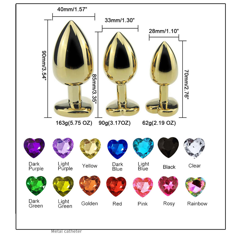 Gold Luxury Jewelry Design Fetish Heart Metal Anal Butt Plug